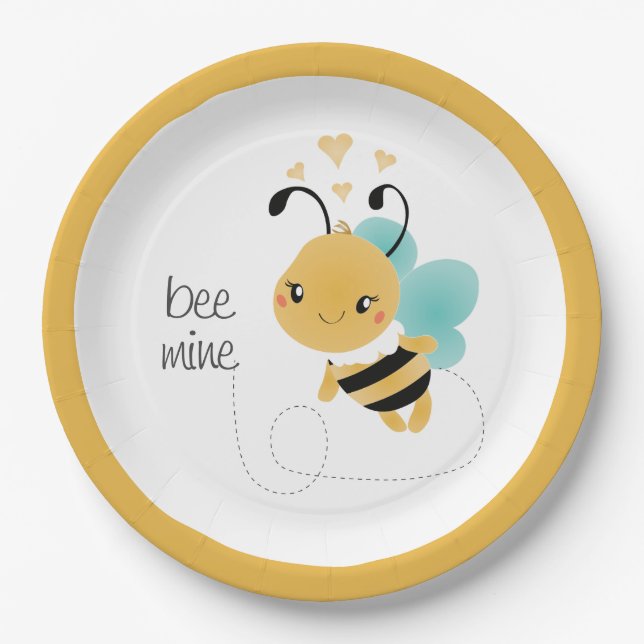 Plato De Papel Bee Mine Bumblebee Amarillo Negro (Anverso)