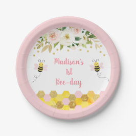 Plato De Papel Bee Pink Gold Floral Birday