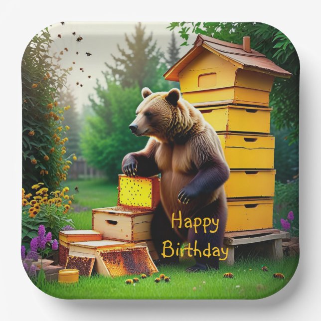 Plato De Papel Beehive Bear (Anverso)