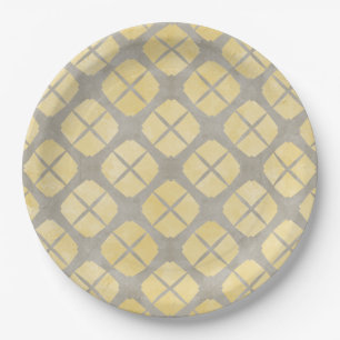 Plato De Papel Beige Amarillo, Taupe Patrón Moderno De Mediados D