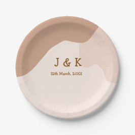 Plato De Papel Beige boho curvo naranja boda nombre fecha