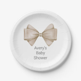 Plato De Papel Beige Bow Modern Boho Baby Shower