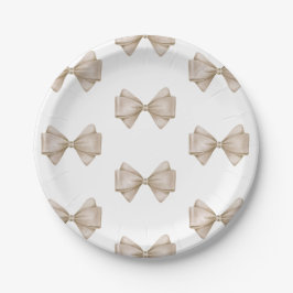 Plato De Papel Beige Bow Modern Boho Baby Shower