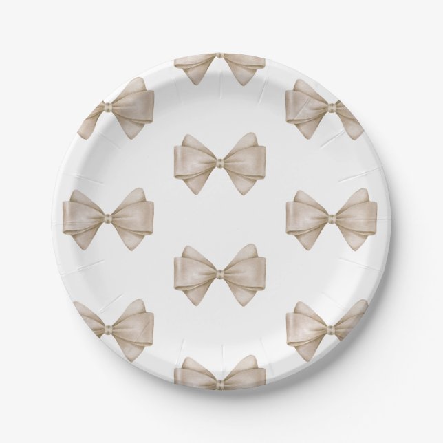 Plato De Papel Beige Bow Modern Boho Baby Shower (Anverso)