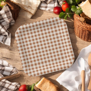 Plato De Papel Beige Brown Buffalo Plaid Holiday