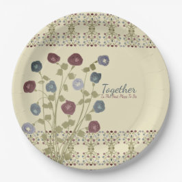 Plato De Papel Beige Con Floral Azul
