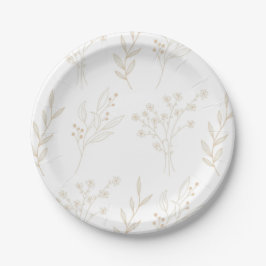 Plato De Papel Beige Floral Boho Boda