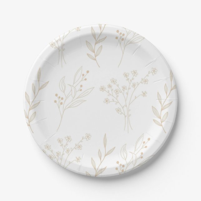 Plato De Papel Beige Floral Boho Boda (Anverso)