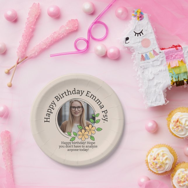 Plato De Papel Beige Floral Frame Psychology Photo Center Text Li (Fiesta)