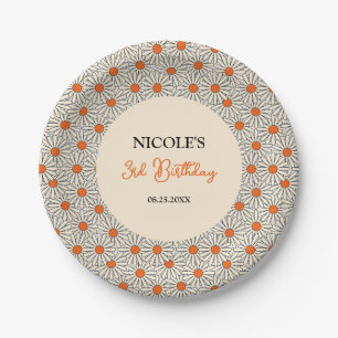 Plato De Papel Beige Naranja Daisies Arco Floral Cumpleaños