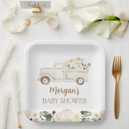 Plato De Papel Beige Neutral Pequeña Calabaza Cuta Baby Shower