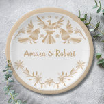 PLATO DE PAPEL BEIGE OTOMI MEXICAN<br><div class="desc">Hermosos motivos otomíes mexicanos en tonos beige con flores y pájaros adorables</div>
