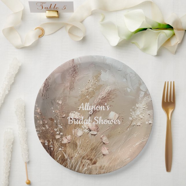 Plato De Papel Beige Rubor Boho Floral (Boda)