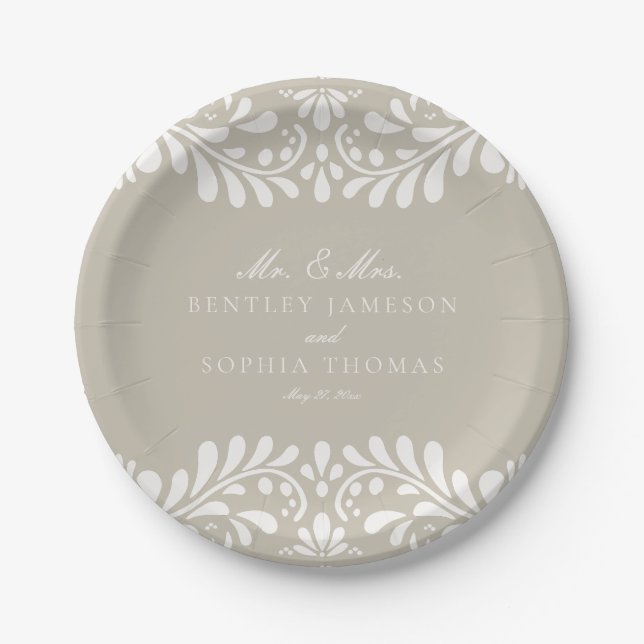Plato De Papel Beige Talavera Tile Boda español de Fiesta (Anverso)