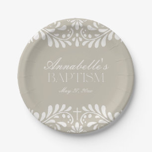 Plato De Papel Beige Talavera Tile Español Fiesta Baptismo