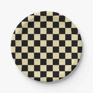 Plato De Papel Beige y negro a cuadros