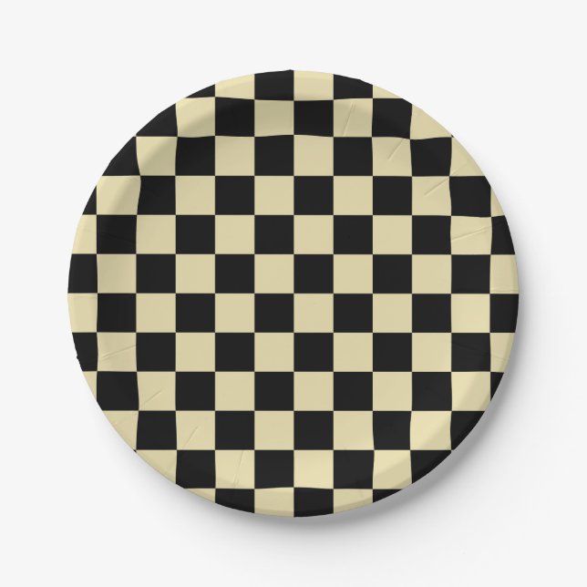 Plato De Papel Beige y negro a cuadros (Anverso)