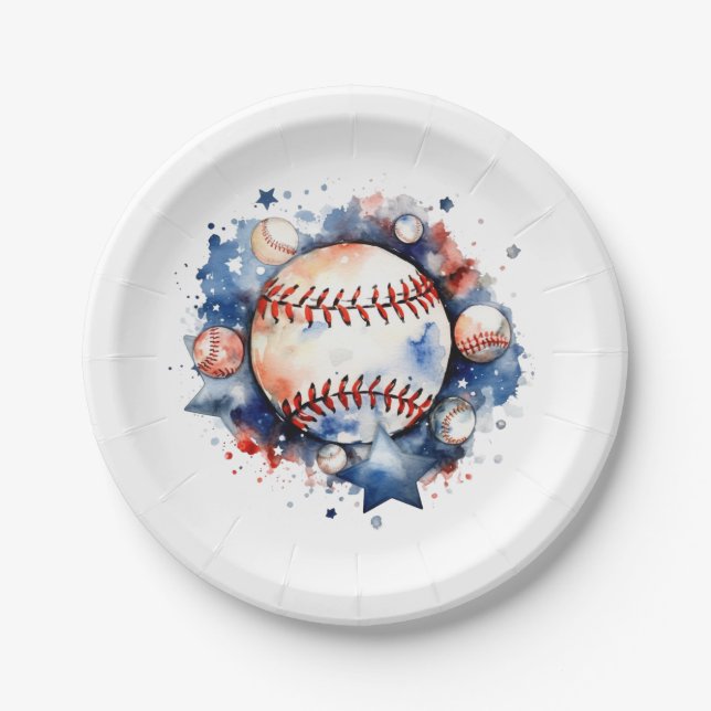 Plato De Papel Béisbol azul y rojo (Anverso)