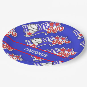 Plato De Papel Béisbol de carreras Blue Home Run