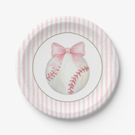 Plato De Papel Béisbol de franja rosa 