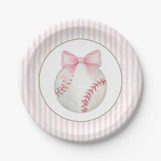 Plato De Papel Béisbol de franja rosa