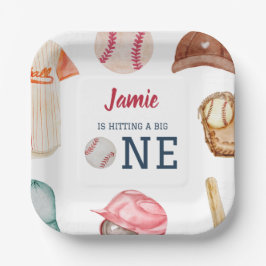 Plato De Papel Béisbol Gran Un Niño Primer Cumpleaños