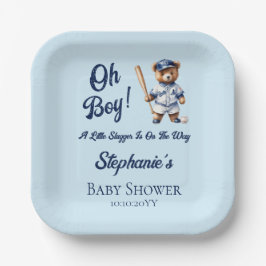 Plato De Papel Béisbol Oh Boy Baby Shower Cuear Bear
