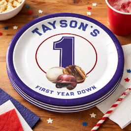 Plato De Papel Béisbol Primer Año Abajo 1er Cumpleaños