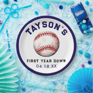 Plato De Papel Béisbol Primer Año Abajo Primer Cumpleaños
