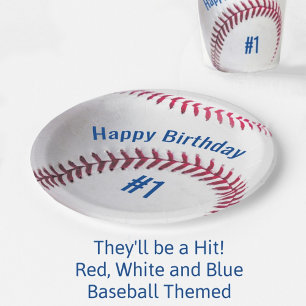 Plato De Papel Béisbol redondo con nombre y edad