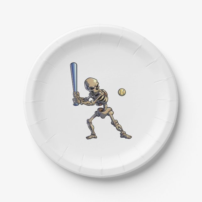 Plato De Papel Béisbol Skeleton Halloween (Anverso)