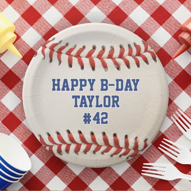 Plato De Papel Béisbol Sport Jugador Nombre Equipo Número Cumplea (softball / baseball sport happy birthday paper plates)