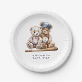 Plato De Papel Béisbol Teddy Bears Twins Baby Shower