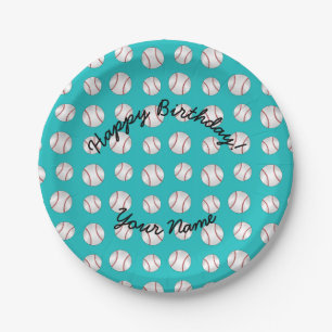 Plato De Papel Béisbol turquesa feliz cumpleaños