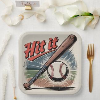 Plato De Papel Béisbol vintage "Hit It" Deportes retro