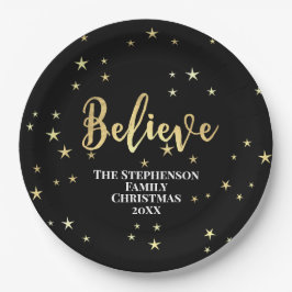 Plato De Papel Believe Gold Stars Navidades