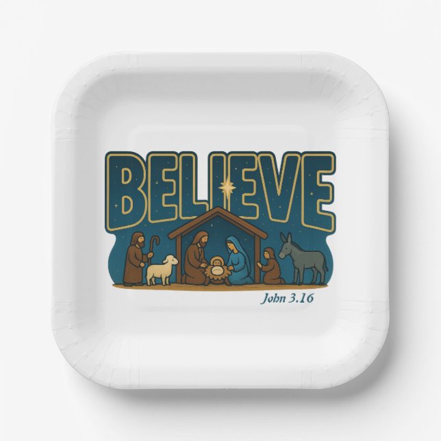 Plato De Papel Believe Nativity (Anverso)