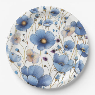 Plato De Papel Bella flor silvestre azul claro