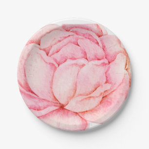 Plato De Papel Bellamente dibujado a mano Peony rosado