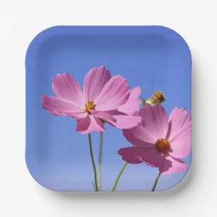 Plato De Papel bellas flores rosas abrazando un cielo azul claro
