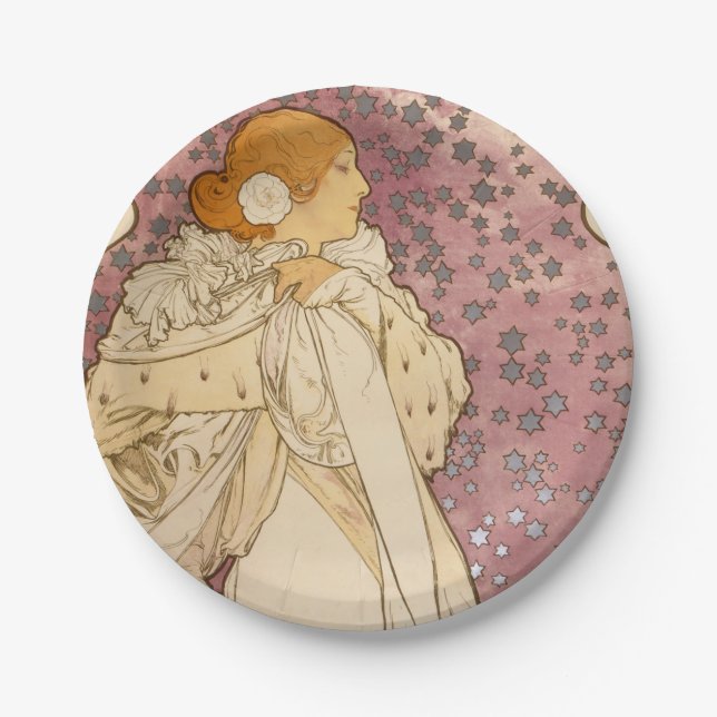 Plato De Papel Belleza de mujer mucha Art Nouveau (Anverso)