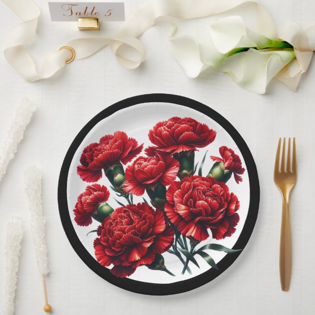 Plato De Papel Belleza floral en negro y blanco (Boda)