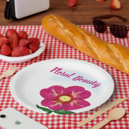 Plato De Papel Belleza floral flor rosa brillante