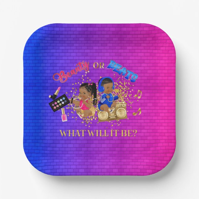 Plato De Papel Belleza o vence a azul Hot Pink Gold Revelación de (Anverso)