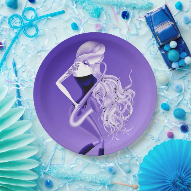 Plato De Papel Belleza saxofonista Bluebell (Fiesta)