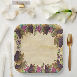 Plato De Papel Bellísimas vides de uva vintage rústicas