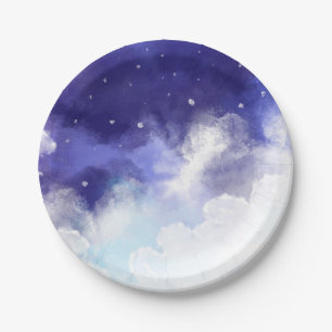 Plato De Papel Bello Artes del extracto del cielo nocturno de la