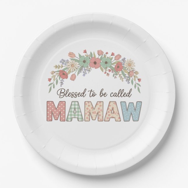 Plato De Papel Bendecida por ser llamada Mamaw (Anverso)