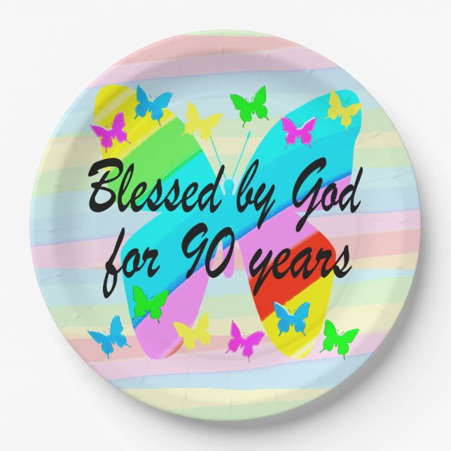 PLATO DE PAPEL BENDECIDIDO POR DIOS BUTTERFLY 90TH BIRTHDAY PAPER (Anverso)