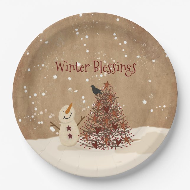 Plato De Papel Bendiciones de invierno  (Anverso)
